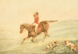 Attributed to H. Alken (1785-1851) British, A huntsman on horseback with hounds on the scent,