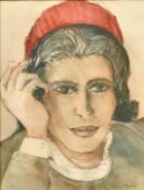 James Arthur Morris (20th Century) British, a head study of a female figure, watercolour and