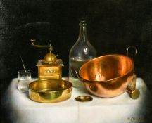 Gyula Paksy (20th Century) Hungarian, a still life of mixed objects, oil on canvas, signed, 20