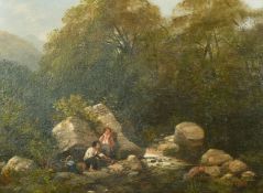 Richard Beavis (1824-1896), young anglers by a rocky stream, oil on canvas, signed,