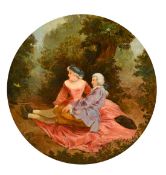 19th Century, Courting couple in a landscape, oil on panel, 16