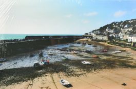 Dora Bertolutti Howard (b. 1957), a view of Mousehole Harbour at low tide, canvas print, 15.75
