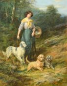 Heywood Hardy (1842-1933) British, a young lady walking her dogs, probably originally titled 'The