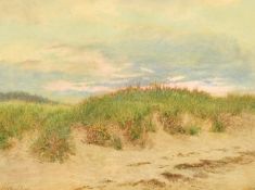 Arthur Hopkins (1848-1930) British, a view of dusk over sand dunes, watercolour, signed, 10.25