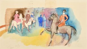 Jean Dufy (1888-1964) French, 'Cavaliers' watercolour, signed in pencil, certificate verso from