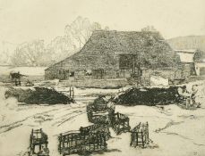 Charles Knight (1901-1990) A Sussex barn, etching, signed in pencil and inscription verso, 7.75