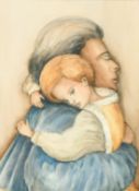 James Arthur Morris (20th Century) British, a mother and child in embrace, watercolour, signed,