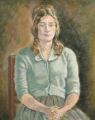 F.C.W (20th Century) Portrait of Sarah, with long light brown hair, oil on board, initialled,