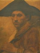 Circle of S.L. Fildes, Portrait study of a man wearing a tricorne hat, oil on canvas laid on