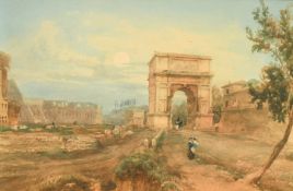19th Century Italian School, View of the Colosseum, Rome, watercolour, indistinctly signed, 6