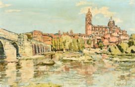 20th Century School, 'Rio Tormes, Salamanca', oil on canvas, indistinctly signed, 20