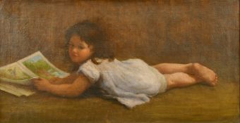Sarah Elizabeth Whitehouse (late 19th Century), a young girl looking through a picture book, oil