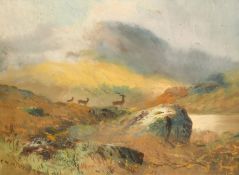 Charles William Middleton (1878-1952) A highland scene with deer, oil on board, signed and dated,