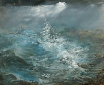 Circle of Aivazovsky, 20th Century, a vessel in heavy seas at night, oil on board, labels verso, 20