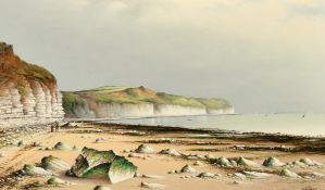 Late 19th Century English School, a rocky coastal landscape, oil on canvas, signed with monogram and