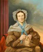 19th Century, Portrait of a seated lady knitting, oil on canvas, 30