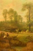 James Edwin Meadows (1828-1888) British, figures watching a logging cart, oil on canvas, signed, 30