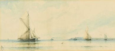 R. Markes, Yachts, 'After the Race off Cowes', watercolour, initialled and inscription verso, 5.