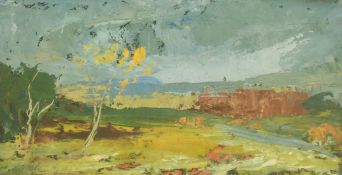 Gyula Sajo (1918-1989) 'Landscape 2', oil on board, signed, label verso, 3.25