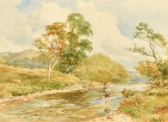 David Bates (1840-1921) British, 'The Trout Fisher', watercolour, signed, 9.75