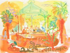 Alan Furneaux (b. 1953), a pair of scenes of figures on a bandstand, watercolour, each 11