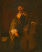 19th/20th Century Continental School, a moustachioed gentleman playing a cello, oil on canvas laid