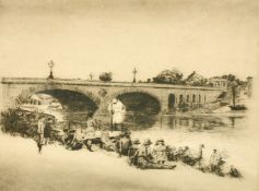E. Wardle, an etching of Kew Bridge, signed in pencil, 7