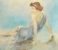 Joseph Greenup (1891-1946) British, an elegant female figure at the water's edge, watercolour,