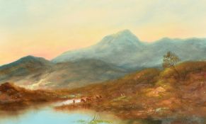 19th Century, an oil sketch of cattle in a Highland landscape, 10