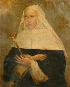 19th Century Continental School, a half-length portrait of a nun holding a crucifix, oil on