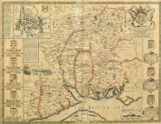A hand coloured engraved map of Hampshire, double glazed, 15.75