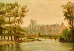 Late 19th Century, View of Windsor Castle from the river, oil on canvas, 14