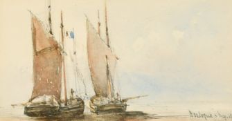 19th Century, A pair, sailing boats off the coast of Boulogne, May 1872, watercolours, both