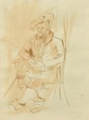 19th /20th Century, A pen and ink drawing of a seated man, 8.5