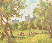Circle of W.M. Frazer, Sheep grazing in the grounds of a castle, oil on canvas, 10