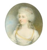 19th Century, an oval miniature portrait of an elegant lady, watercolour on ivory, 2.5