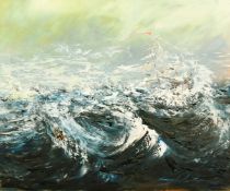Circle of Aivazovsky, 20th Century, a vessel in heavy seas, oil on board, labels verso, 20