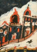 Corrado Spaziani (1921-1986) a street view with domed buildings, oil, signed, 13