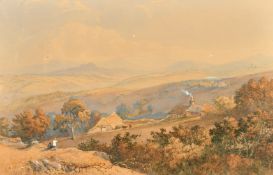 Philip Mitchell (1814-1896) British, figures overlooking a West Country valley, watercolour,