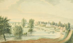 John Donaldson after Rev S. Shaw, View of Elford from the Southeast, watercolour, 9.75