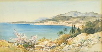 Ernest-Louis Lessieux (1848-1925) French, a Mediterranean coastal view, watercolour, signed, 5.25