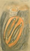 Corrado Spaziani (1921-1986) a charcoal still life of fish, signed, 19.5