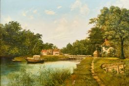 George Vicat Cole (1833-1893) British, 'Near Maidenhead', canal scene with a lock, oil on canvas,