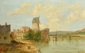 A. Vickers (19th Century), figures walking by a waterway, oil on canvas, signed, 9