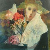 Giulio Picelli (20th Century) Italian, 'Rose', female figure with a rose, oil on canvas, signed