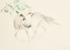Lydia Kiernan (20th Century) A racehorse and jockey at full gallop, watercolour, signed and dated '