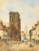 Auguste Aristide Fernand Constantin. (1824-1895) French, figures on a busy continental street,