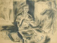 Antony Lake (1905-1956), 'Glass Blowers', mostly charcoal, signed, 9.5