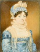 Mid-19th Century English School, a miniature portrait of a lady, watercolour on ivory, 3