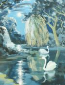 Alan Price (1926-2002) Swans on a moonlit lake, gouache, signed and dated '45, 13.5